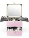 Qislee Makeup Box with Drawer and A Detachable Lighted Mirror, Waterproof Travel Train Case, Cosmetic Organizer and Makeup Suitcase with Adjustable Dividers, Magnetic LED Mirror (Icy Pink)