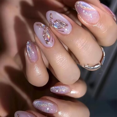 Lilac Purple Nails Press on Fake Nails Medium Length False Nails Almond Shape with Butterfly Designs Cute Nails Press Ons for Girl Fall Nails