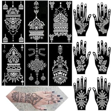 Henna Tattoo Stencils kit, 12 Sheets Temporary Tattoo Stickers for Women Girls Indian Arabian Reusable Hand Tattoo Templates
