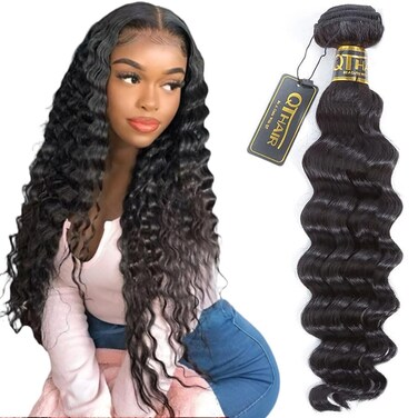 QTHAIR 14A Brazilian Loose Deep Wave Bundle 100% Unprocessed Brazilian Virgin Human Hair Bundles Brazilian Virgin Loose Deep Curly Human Hair Weave Wet and Wavy Curly Hair1 Bundle 18inch Human Hair