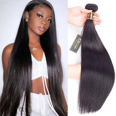 QTHAIR 14A Virgin Hair Straight Human Hair Extensions (16",100g,Natural Black)100% Unprocessed Indian Straight Human Hair Wave Bundles