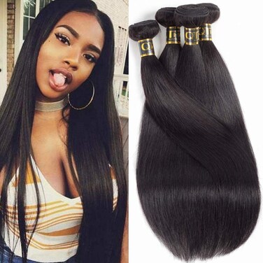 QTHAIR 14A Straight Virgin Human Hair Indian Hair(22" 24" 26" 28",400g) Natural Real Silk Straight Human Hair Extensions Can Dyed Bleached Virgin Hair Bundles