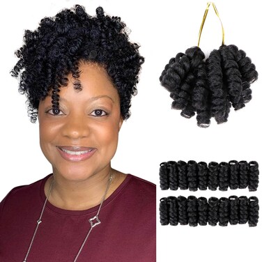 QUEENTAS 6 Packs 10inches 6mm Small Crochet Hair for Women Short Black Crochet Synthetic Hair Extensions Afro Twist Kinky Jerry Crochet Hair (Natural Black#1B)