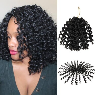 QUEENTAS Gogo Crochet Hair for Women Jamaican Braiding Hair Wand Black 72 Roots (8inch,#1B, 6 Packs)