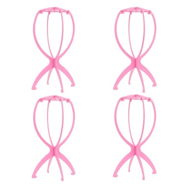 4 Pack Wig Stand, 14.2 Inches Travel Wig Head Stand for Multiple Wigs, Premium Portable Wig Holder (Pink)