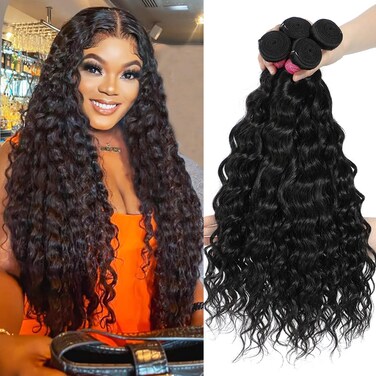 Deep Wave Bundles Human Hair 20 22 24 26 Inch Deep Curly Human Hair Bundles Water Wave Bundles Double Weft Natural Wave 4 Bundles Human Hair Wet and Wavy Hair Extensions