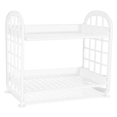 Desktop Rack Cosmetic Stationery Storage Holder, 2-Tier Multifunctional Plastic Shelf Makeup Organizer for Skincare Office Kitchen Bedroom Bathroom Home (White)