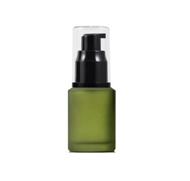 QUUPY 2oz Green Empty Upscale Glass Lotion Pump Bottle Refillable Liquid Foundation Container Dispenser Storage Vial Essence Emulsion Sample Case 60ml