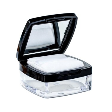 QUUPY Empty Black Square 10ml Make-up Loose Powder Container Case With Mirror Sifter Lid and Powder Puff Glitter Powder Foundation Cosmetic Box Jar for Home and Travel
