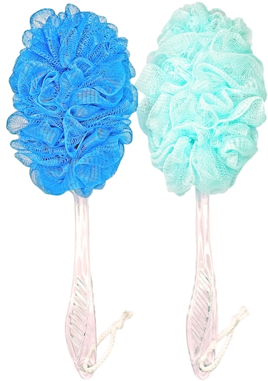 Loofah Back Scrubber for Shower,Long Handle Bath Body Brush Soft Nylon Mesh Loofah Sponge On a Stick,Exfoliating Scrub Cleaning Luffa for Elderly for Men Women(2-Pack,Bule and Green)