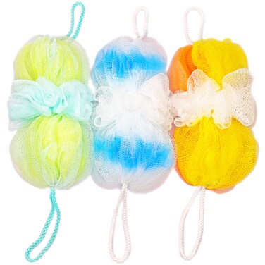Loofah Sponge Luffas Shower Puff Pouf Ball Exfoliating Body Back Scrubber for Men&amp;Women(3-Pack)