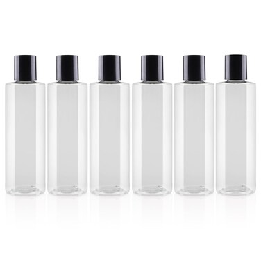 6 Pack Plastic Shower Bottles Refillable with Labels, 250 ml/8 oz Leak Proof Travel Bottles for Toiletries, Clear Travel Containers for Liquids Refillable Travel Body Wash Container
