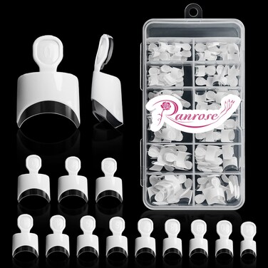 Ranrose 600PCS Short French Style False Nails Half Cover Nails Tips,Clear Short Acrylic Extension Finger Nail 12 Sizes with Box