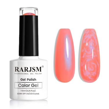RARJSM Pearlescent Gel Nail Polish Neon Orange Red Shell Glitter Purple Shimmer Mermaid Iridescent Nail Gel Polish Soak Off LED UV Curing Requires Swirl Thread Effect DIY Manicure 7.5ML Summer Nail