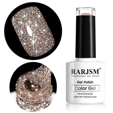 RARJSM Reflective Glitter Gel Polish,Flash Dimond Nude Brown Nail Polish Winter Colors Sparkly Shiny Nail Art UV LED Curing Need Nail Gel for Manicure DIY and Salon 7.5ML