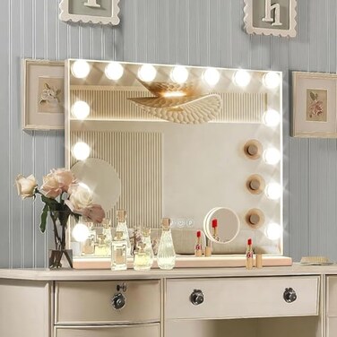 Hollywood Vanity Mirror with Lights, 15 Led Bulbs，3 Color Lights，Make Up Lighted Mirror, Aluminum Metal Frame,USB Charging Port（23" x 18"）