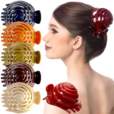 RC ROCHE ORNAMENT 6 Pcs Womens Spiral Dome Bun Maker Cover Round Clam Shell Stylish Spiral No Slip Grip Side Slide Beauty Accessory Hair Claw Clamp Clip, Large Classic Multicolor
