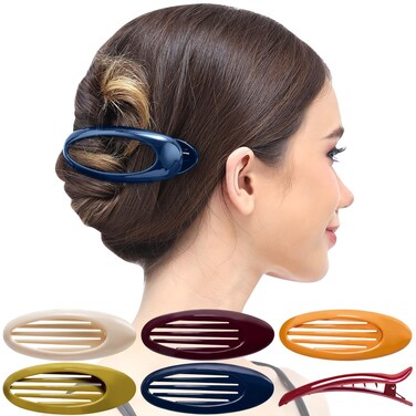RC ROCHE ORNAMENT 6 Pcs Lay Flat Claw Hair Clips Women Curved Side Opening Slide Comb Strong Hold No Slip Grip Alligator Clamp French Barrette Thin Hair, Large Classic Multicolor