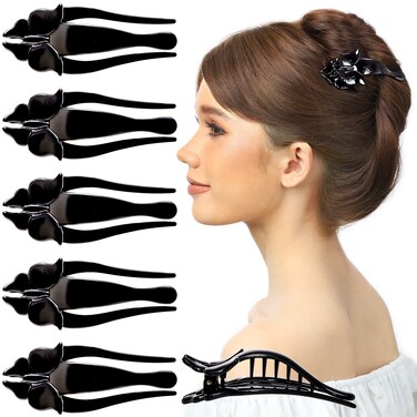 RC ROCHE ORNAMENT 6 Pcs Womens Side Slide Beautiful Butterfly French Eyelet Hair Sectioning Clip Chic Barrette Hairpin Strong Hold Premium Fashion Accessory, Medium Black