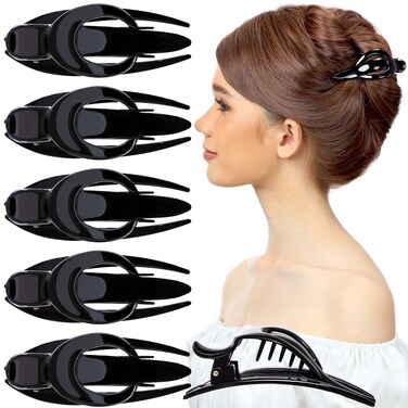 RC ROCHE ORNAMENT 6 Pcs Womens Side Slide Half Moon French Eyelet Hair Clip Curve Flat Comb Concord Barrette No Slip Comfortable Grip Beauty Fashion Accessory, Medium Black