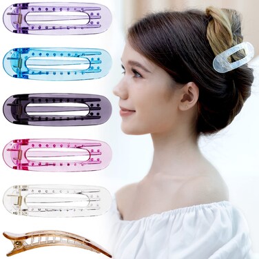 RC ROCHE ORNAMENT 6 Pcs Womens Side Slide Flat Oval Clip Styling Plastic Comfortable Hold Strong Grip No Slip Beauty Accessory Girls Ladies Pin Jaw Claw Clamp Clips, Large Transparent Multicolor