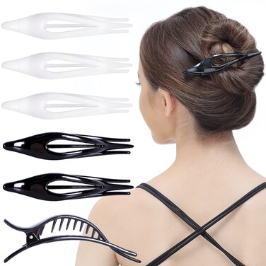 RC ROCHE ORNAMENT 6 Pcs Womens Thin Curved Eyelet Side Slide No Slip Hair Clip Comfortable French Concord Duck Bill Pin Teeth Strong Hold Grip Beauty Accessory, Medium Black and White