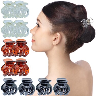 RC ROCHE ORNAMENT 12 Pcs Womens Octopus Claws Jaw Pumpkin Hair Clips Interlocking Teeth Strong Hold No Slip Grip Quality Clutcher Clamp Classic Beauty Fashion Accessory, Small Clear Brown and Black