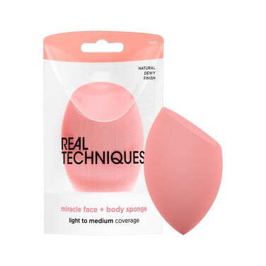 Real Techniques Miracle Face + Body Sponge, XL Makeup Blending Sponge For Whole Body, Ideal For Foundation, Body Makeup, &amp; Self Tanner, Cruelty Free &amp; Vegan, Latex Free, Packaging May Vary, 1 Count