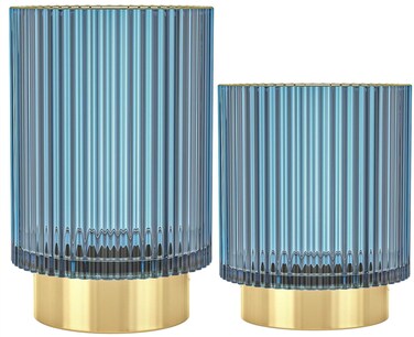 Makeup Brush Holder Organizer, Heavy Crystal Glass Brush Storage Holder, Vintage Cosmetic Make Up Bathroom Brushes Cup Pen Pencil Toothbrush Holder Striped Vase (S+L (blue))
