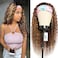 Rebasar Blonde Curly Headband Wig Human Hair Colored Highlight Deep Wave 26 Inch Headband Wigs for Black Women Brazilian Virgin Human Hair Glueless Wear and Go Ombre No Lace Front Wig 4/27 Brown