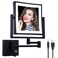 Square Wall Mounted Makeup Mirror with Light and Magnification, Wall Magnifying Mirror for Bathroom, Wall Mount Mirror with Extension Arm Lighted, USB Charging, SEALANT FIX, Matt Black