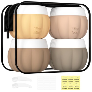 Redfly Travel Containers for Toiletries, TSA Approved Travel Size Containers, Silicone Jars for Creams, Leak-proof Essentials with Lid for Cosmetic