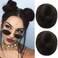 REECHO Space Bun Hair Pieces, 2 PCS Mini Claw Clip in Messy &amp; Cat Ears Fake Hair Bun Extensions HB001 Wig Accessory Updo Hairpieces for Women Girls (Pack of 2-3" Straight, Black Brown)