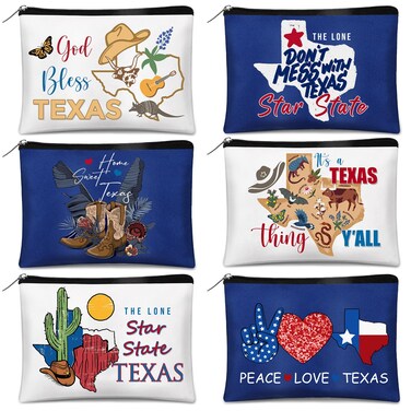 Reginary 6 Pcs Texas Cosmetic Bag Souvenir Gifts California Souvenir Makeup Bag Florida Souvenir Gifts Zipper Pouch for Women Traveler Party Favors