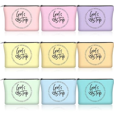 Reginary 9 Pcs Girls Trip Gifts Favors Girls Trip Makeup Bags Toiletry Cosmetic Bag Bestie Friendship Gifts for Women Christmas Wedding Bachelorette Valentine&lsquo;s Day Party Favors