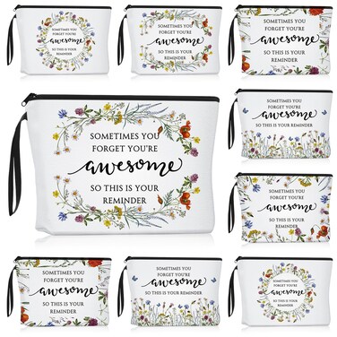 Reginary 10 Pcs Inspirational Makeup Bags Gift for Women Bulk Motivational Quotes Canvas Cosmetic Bag with Zipper You Are Awesome Employee Appreciation Thank You Gifts for Coworker Cna Team