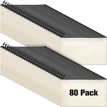 Reginary 80 Pack Canvas Zipper Makeup Bags Bulk Pencil Pouches Blank DIY Craft Canvas Cosmetic Bag Pouch with Zipper for Makeup Cosmetic Toiletry Stationary Storage(Natural and Black Zippers)