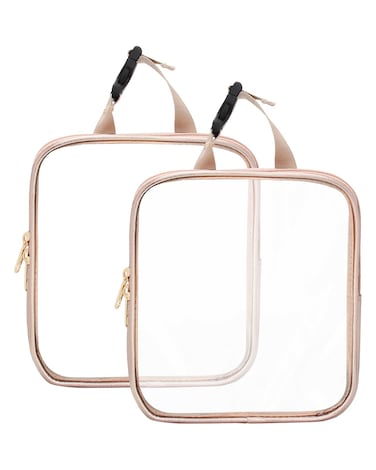 Tsa Approved Toiletry Bag, 2PCS Travel Bag TSA Approved, Clear Makeup Bags Travel,Clear Toiletry Bags for Travel, Small Waterproof TSA Toiletry Bag(PU Rose Gold)