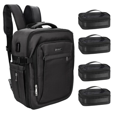 Relavel Makeup Backpack with 4 Pack Clear Makeup Bags, Professional Makeup Case Extra Large Train Case for Makeup Artists, Makeup Brush Storage Organizer, Makeup Artist Kit Set Bag