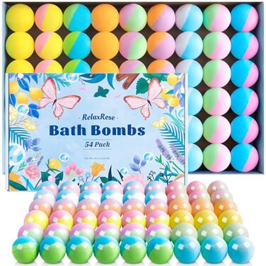 54 Pack Handmade Bath Bombs with 11 Vibrant Colors and 9 Unique Scents, Long-Lasting Fizzy Bubbles &amp; Colorful Magic, 7-Minute Dissolve for Relaxation, Perfect Bubble Bombs Gift for Valentine's Day