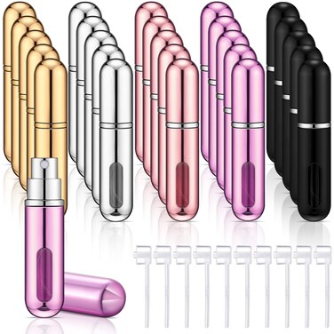 30 Pieces Refillable Perfume Atomizer Mini Refillable Spray Perfume Bottle in 5 ml with 10 Perfume Dispenser Pump Transfer Tool Travel Perfume Bottle Small Refillable Scent Pump Case (Multi Colors)
