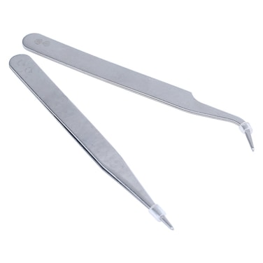 2 Nail Art Tweezers Curved Straight Pointed Ongles (silver)