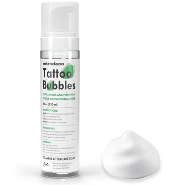 Tattoo Bubbles 8.5oz Foaming Aftercare Tattoo Green Soap to Heal, Cleanse, and Clean Skin &amp; Piercings - Gentle, Moisturizing, &amp; Vegan Formula (Green Foam, 8.5 Fl Oz)