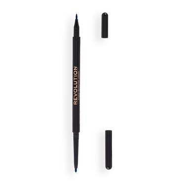 Revolution, Dual Ended Felt &amp; Kohl Eyeliner, Easy &amp; Precise Application, Highly Pigmented, Cruelty Free &amp; Vegan, Blue, 1 Count