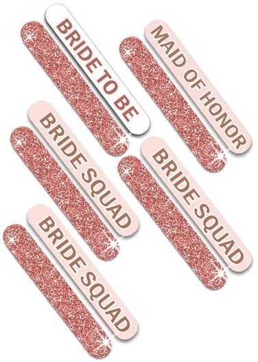 Bridesmaid Gifts Set of 10 - Set of 10 Rose Gold Bridal Party Nail Files (2) Bride, (2) Maid of Honor, (6) Bride Squad - Bridesmaid Proposal Box - Emery Board (2 Bride, 2MOH, 6Bsq)