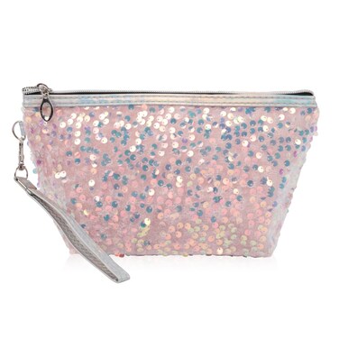 RIAH FASHION Pouch Clutch Organizer Bag - Travel Cosmetic Makeup Toiletry Jewelry Cute Sequin Purse Adjustable Strap (Sequin Glitter Cosmetic Pouch - Pink)