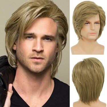 Short Blonde Wig for Men Short Layered Blonde Natural Synthetic Hair Wig for Daily Costume Halloween