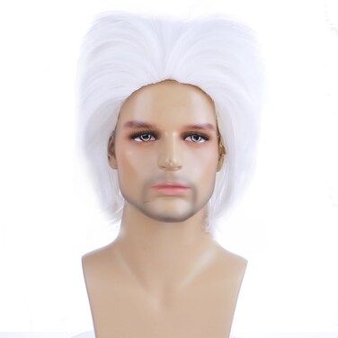 RightOn White Wig Men Wig Short Wig White Synthetic Wigs White Wig for Cosplay Party White Wig Halloween Wig Cap Include
