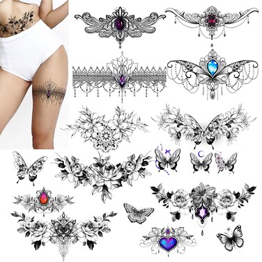 Temporary tattoos for women sexy, lace tattoos, butterfly tattoos, sexy fake tattoo stickers, sexy temporary tattoos on arms, waist, abdomen, chest Flower tattoo
