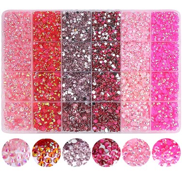 RODAKY Resin Rhinestones Kits 2/3/4/5mm Flatback Jelly Rhinestones Bulk Bedazzling Crystal Gems Beads Stone for Manicure DIY Crafts Mugs Bottles Tumblers Clothes Face Makeup (Pink)